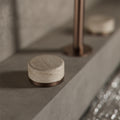 SERENITY BASIN SET EDGE SPOUT WITH ROME TRAVERTINE HANDLE BRUSHED BRONZE