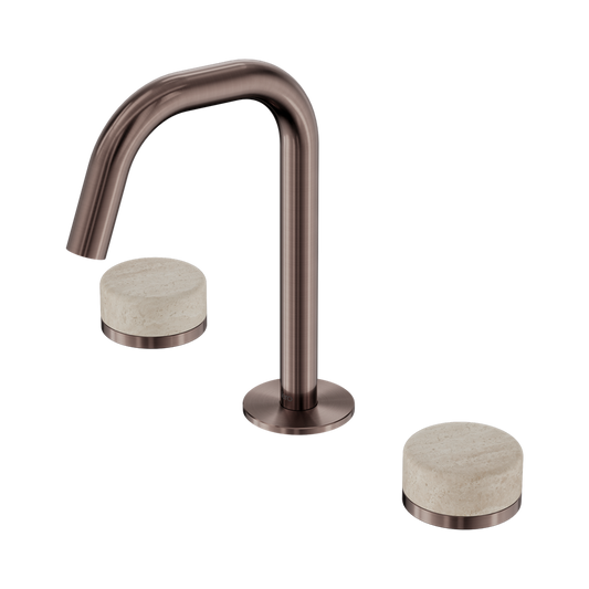 SERENITY BASIN SET EDGE SPOUT WITH ROME TRAVERTINE HANDLE BRUSHED BRONZE