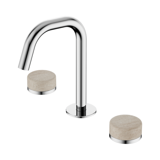SERENITY BASIN SET EDGE SPOUT WITH ROME TRAVERTINE HANDLE CHROME