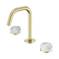 SERENITY BASIN SET EDGE SPOUT WITH ARABESCATO CORCHIA HANDLE BRUSHED GOLD