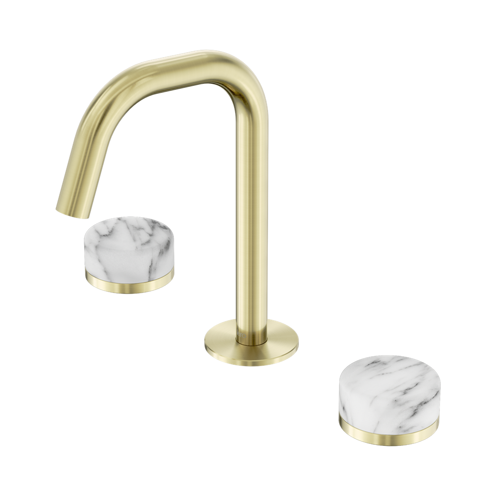 SERENITY BASIN SET EDGE SPOUT WITH ARABESCATO CORCHIA HANDLE BRUSHED GOLD