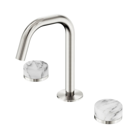 SERENITY BASIN SET EDGE SPOUT WITH ARABESCATO CORCHIA HANDLE BRUSHED NICKEL