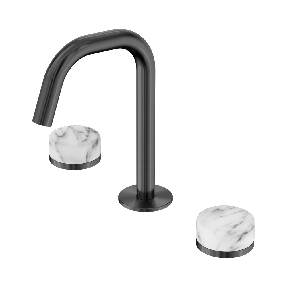 SERENITY BASIN SET EDGE SPOUT WITH ARABESCATO CORCHIA HANDLE GUN METAL
