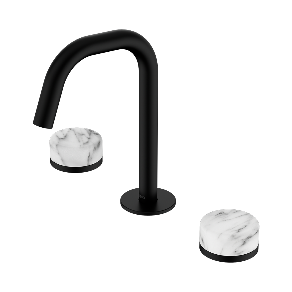 SERENITY BASIN SET EDGE SPOUT WITH ARABESCATO CORCHIA HANDLE MATTE BLACK