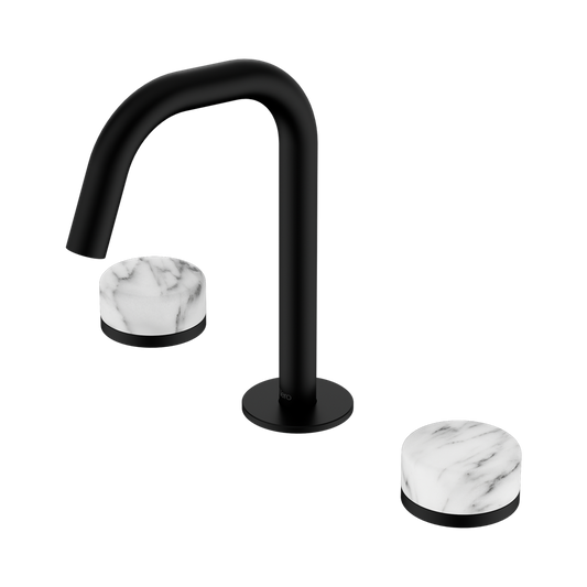 SERENITY BASIN SET EDGE SPOUT WITH ARABESCATO CORCHIA HANDLE MATTE BLACK
