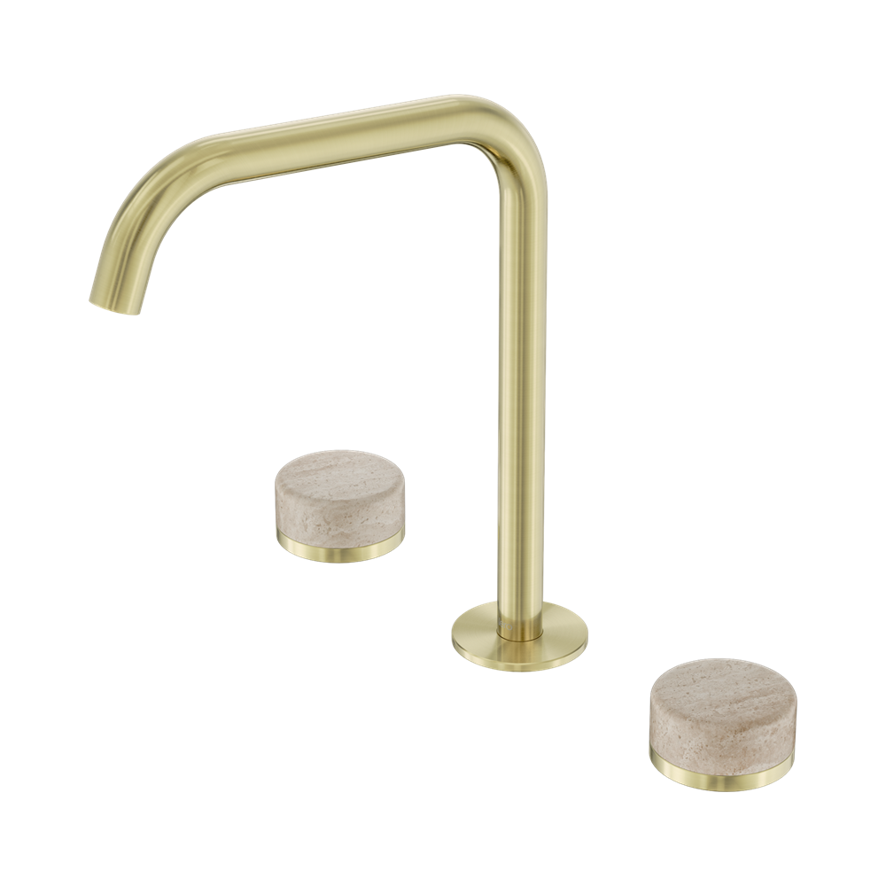 SERENITY BATH/KITCHEN SET EDGE SPOUT WITH ROME TRAVERTINE HANDLE BRUSHED GOLD