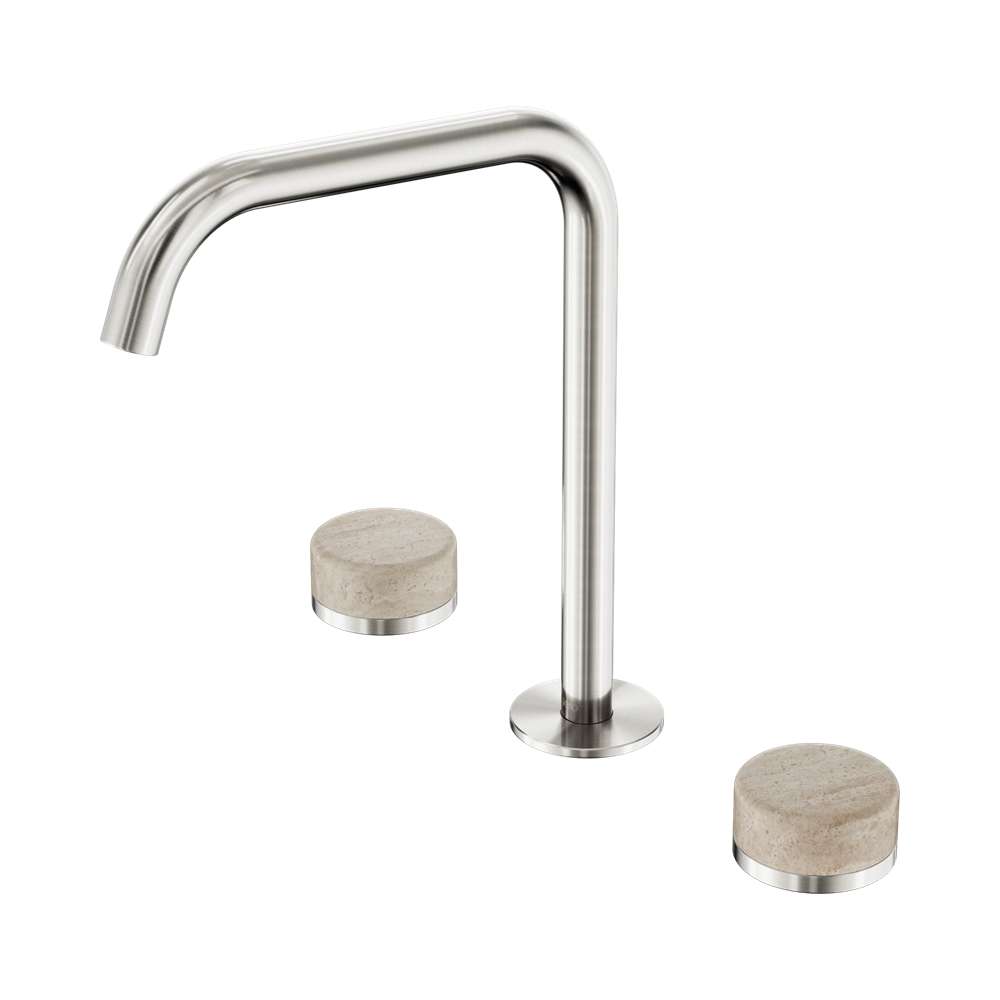 SERENITY BATH/KITCHEN SET EDGE SPOUT WITH ROME TRAVERTINE HANDLE BRUSHED NICKEL