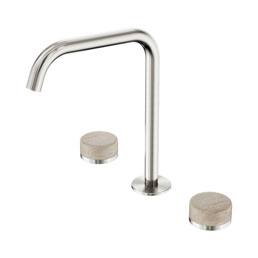 SERENITY BATH/KITCHEN SET EDGE SPOUT WITH ROME TRAVERTINE HANDLE BRUSHED NICKEL