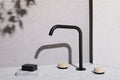 SERENITY BATH/KITCHEN SET EDGE SPOUT WITH ROME TRAVERTINE HANDLE MATTE BLACK