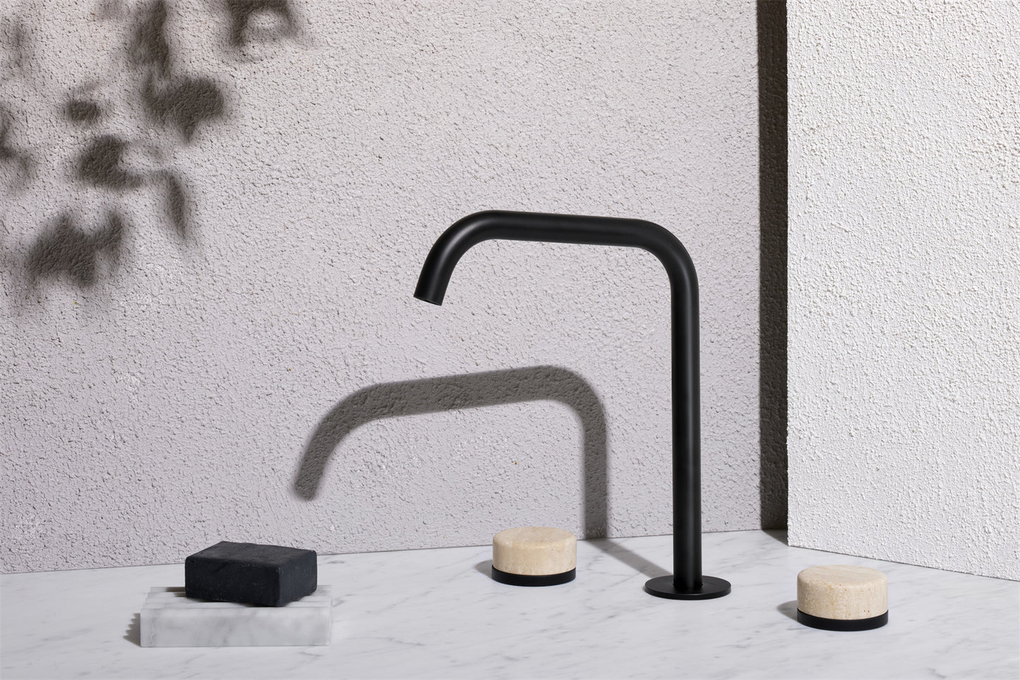 SERENITY BATH/KITCHEN SET EDGE SPOUT WITH ROME TRAVERTINE HANDLE MATTE BLACK