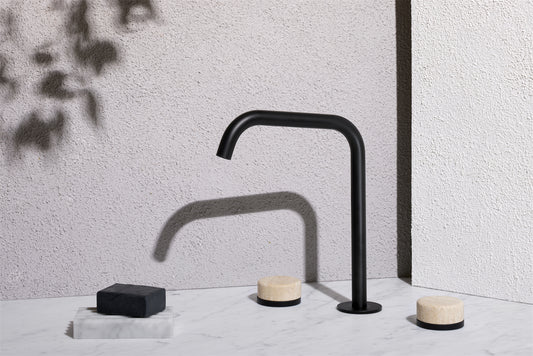 SERENITY BATH/KITCHEN SET EDGE SPOUT WITH ROME TRAVERTINE HANDLE MATTE BLACK