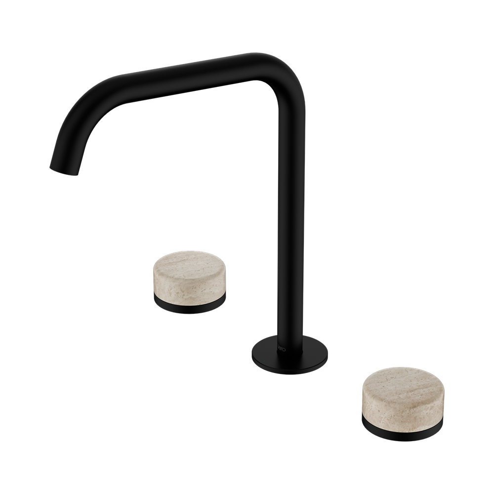 SERENITY BATH/KITCHEN SET EDGE SPOUT WITH ROME TRAVERTINE HANDLE MATTE BLACK