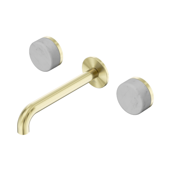 SERENITY WALL BASIN SET 160/185/220MM SPOUT WITH CARRARA HANDLE BRUSHED GOLD