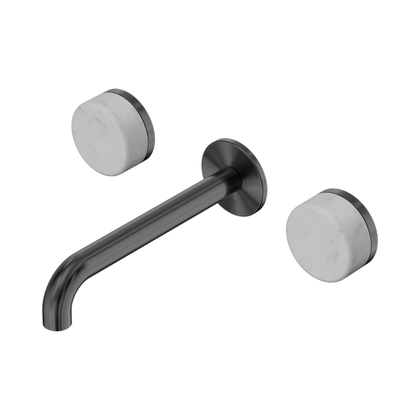 SERENITY WALL BASIN SET 160/185/220MM SPOUT WITH CARRARA HANDLE GUN METAL