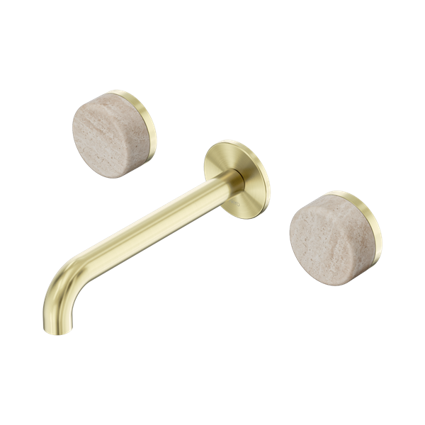 SERENITY WALL BASIN SET 160/185/220MM SPOUT WITH ROME TRAVERTINE HANDLE BRUSHED GOLD