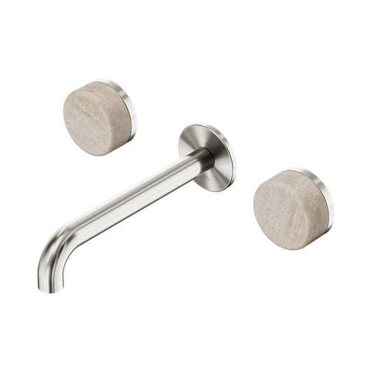 SERENITY WALL BASIN SET 160/185/220MM SPOUT WITH ROME TRAVERTINE HANDLE BRUSHED NICKEL
