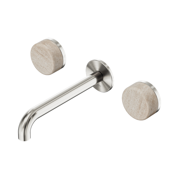 SERENITY WALL BASIN SET 160/185/220MM SPOUT WITH ROME TRAVERTINE HANDLE BRUSHED NICKEL