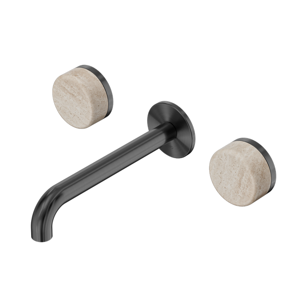 SERENITY WALL BASIN SET 160/185/220MM SPOUT WITH ROME TRAVERTINE HANDLE GUN METAL