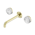 SERENITY WALL BASIN SET 160/185/220MM SPOUT WITH ARABESCATO CORCHIA HANDLE BRUSHED GOLD
