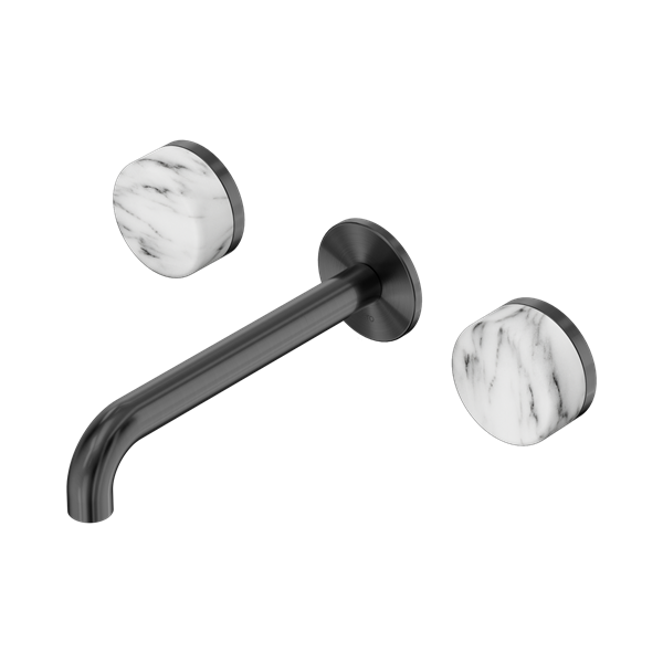 SERENITY WALL BASIN SET 160/185/220MM SPOUT WITH ARABESCATO CORCHIA HANDLE GUN METAL