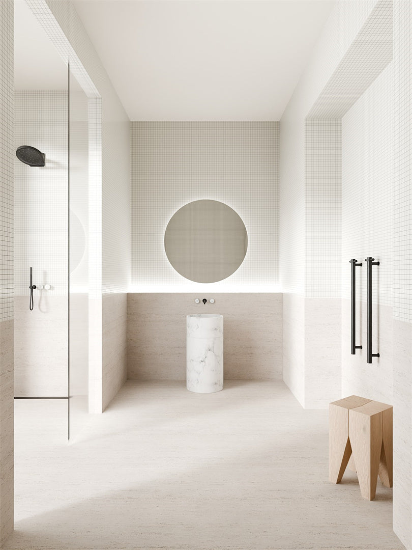 SERENITY WALL BASIN SET 160/185/220MM SPOUT WITH ARABESCATO CORCHIA HANDLE MATTE BLACK