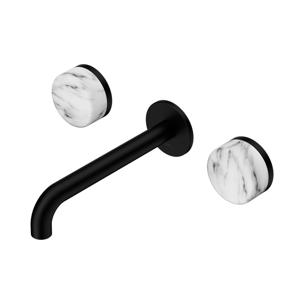 SERENITY WALL BASIN SET 160/185/220MM SPOUT WITH ARABESCATO CORCHIA HANDLE MATTE BLACK