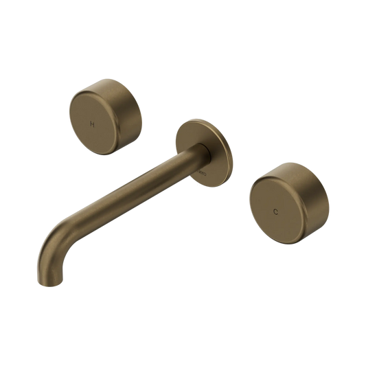 Serenity Wall Basin Set 185/220mm Spout With Metal Handle Tumbled Antique Brass