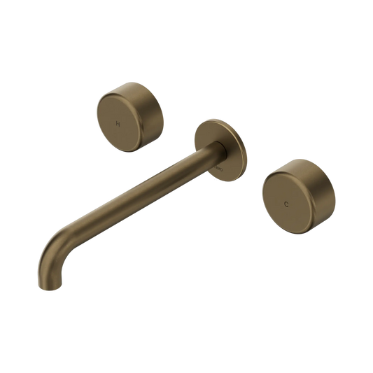 Serenity Wall Basin Set 185/220mm Spout With Metal Handle Tumbled Antique Brass