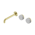 SERENITY WALL BASIN SET 160/185/220MM OFFSET SPOUT WITH CARRARA HANDLE BRUSHED GOLD