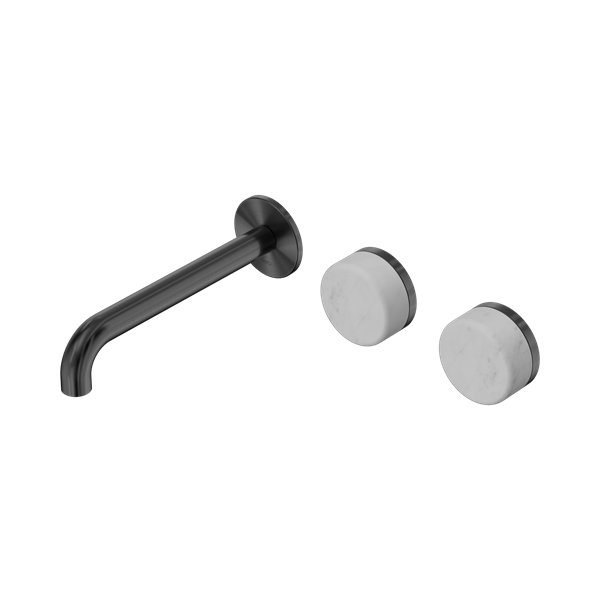 SERENITY WALL BASIN SET 160/185/220MM OFFSET SPOUT WITH CARRARA HANDLE GUN METAL
