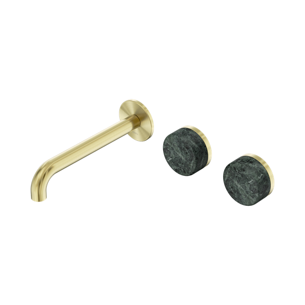 SERENITY WALL BASIN SET 160/185/220MM OFFSET SPOUT WITH VERDE ALPI HANDLE BRUSHED GOLD