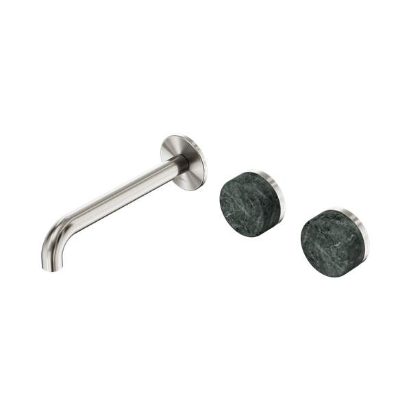 SERENITY WALL BASIN SET 160/185/220MM OFFSET SPOUT WITH VERDE ALPI HANDLE BRUSHED NICKEL