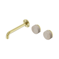 SERENITY WALL BASIN SET 160/185/220MM OFFSET SPOUT WITH ROME TRAVERTINE HANDLE BRUSHED GOLD