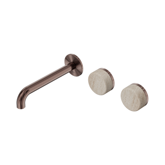 SERENITY WALL BASIN SET 160/185/220MM OFFSET SPOUT WITH ROME TRAVERTINE HANDLE BRUSHED BRONZE