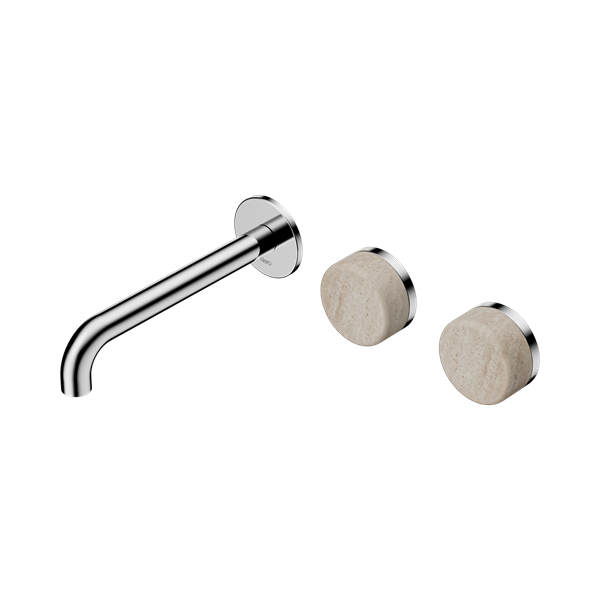 SERENITY WALL BASIN SET 160/185/220MM OFFSET SPOUT WITH ROME TRAVERTINE HANDLE CHROME