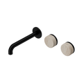 SERENITY WALL BASIN SET 160/185/220MM OFFSET SPOUT WITH ROME TRAVERTINE HANDLE MATTE BLACK