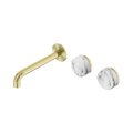 SERENITY WALL BASIN SET 160/185/220MM OFFSET SPOUT WITH ARABESCATO CORCHIA HANDLE BRUSHED GOLD