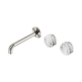 SERENITY WALL BASIN SET 160/185/220MM OFFSET SPOUT WITH ARABESCATO CORCHIA HANDLE BRUSHED NICKEL