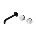 SERENITY WALL BASIN SET 160/185/220MM OFFSET SPOUT WITH ARABESCATO CORCHIA HANDLE MATTE BLACK