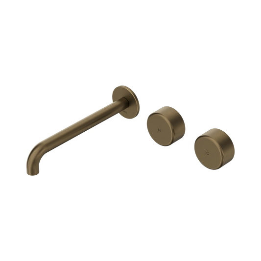 Serenity Wall Basin Set 185/220mm Offset Spout With Metal Handle Tumbled Antique Brass