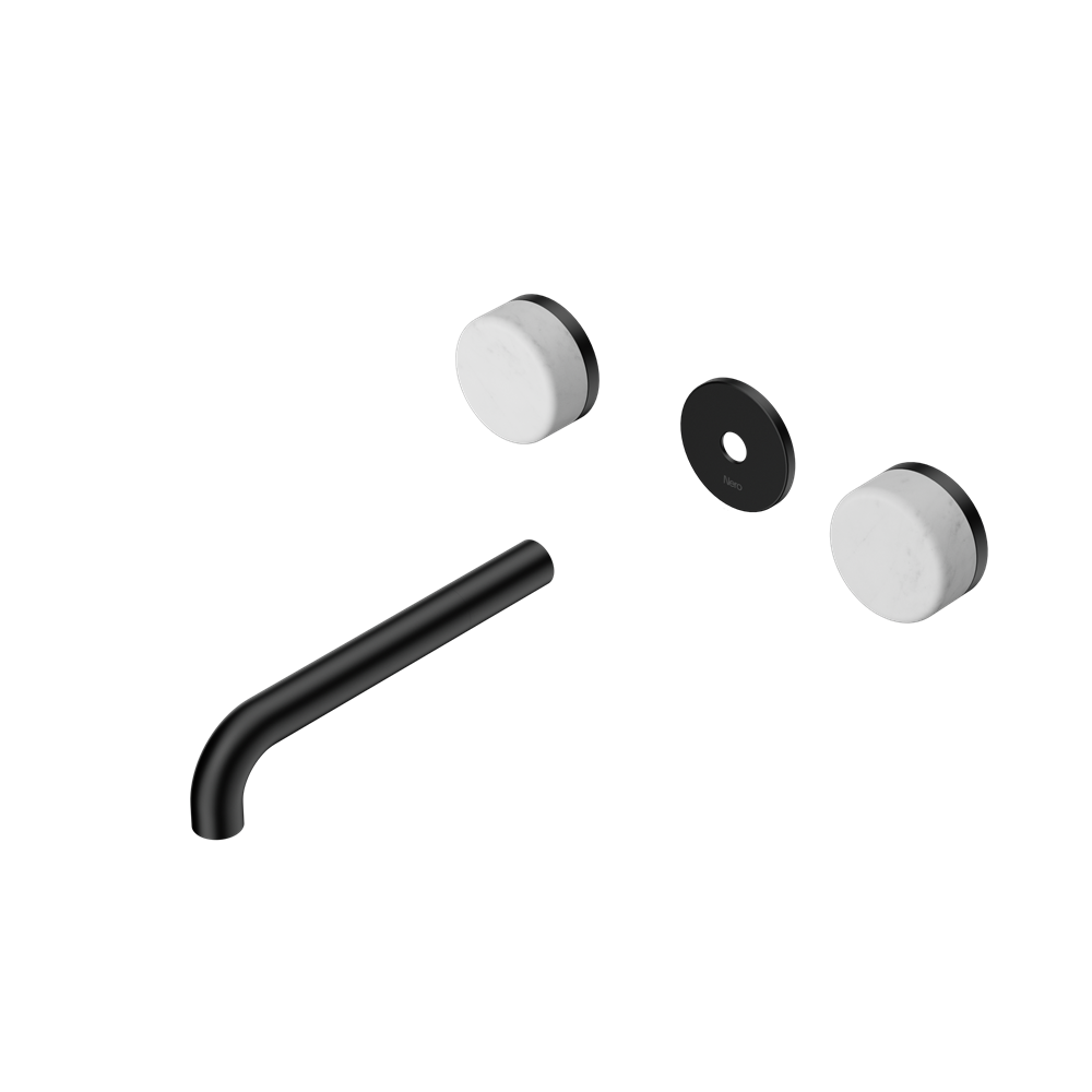 SERENITY WALL BASIN SET 160/185/220MM SPOUT WITH CARRARA HANDLE TRIM KIT ONLY MATTE BLACK