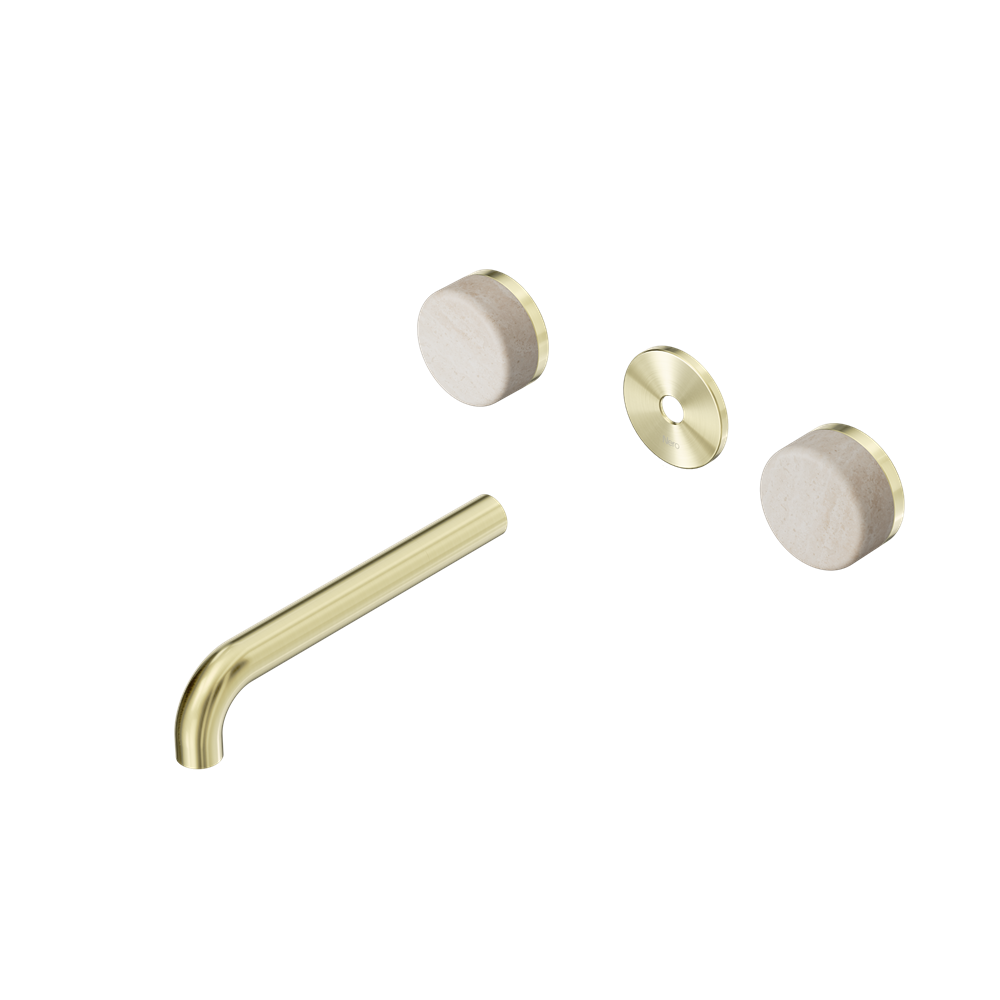 SERENITY WALL BASIN SET 160/185/220MM SPOUT WITH ROME TRAVERTINE HANDLE TRIM KIT ONLY BRUSHED GOLD