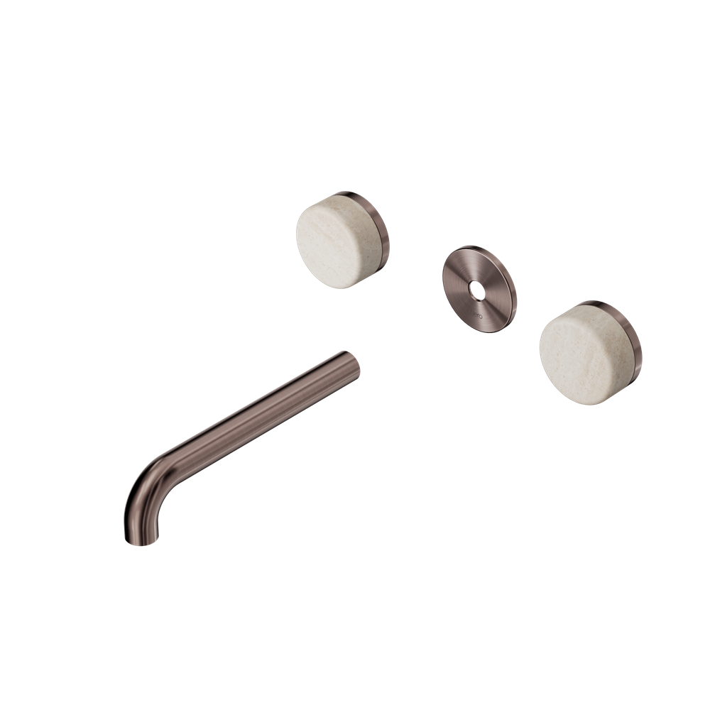 SERENITY WALL BASIN SET 160/185/220MM SPOUT WITH ROME TRAVERTINE HANDLE TRIM KIT ONLY BRUSHED BRONZE