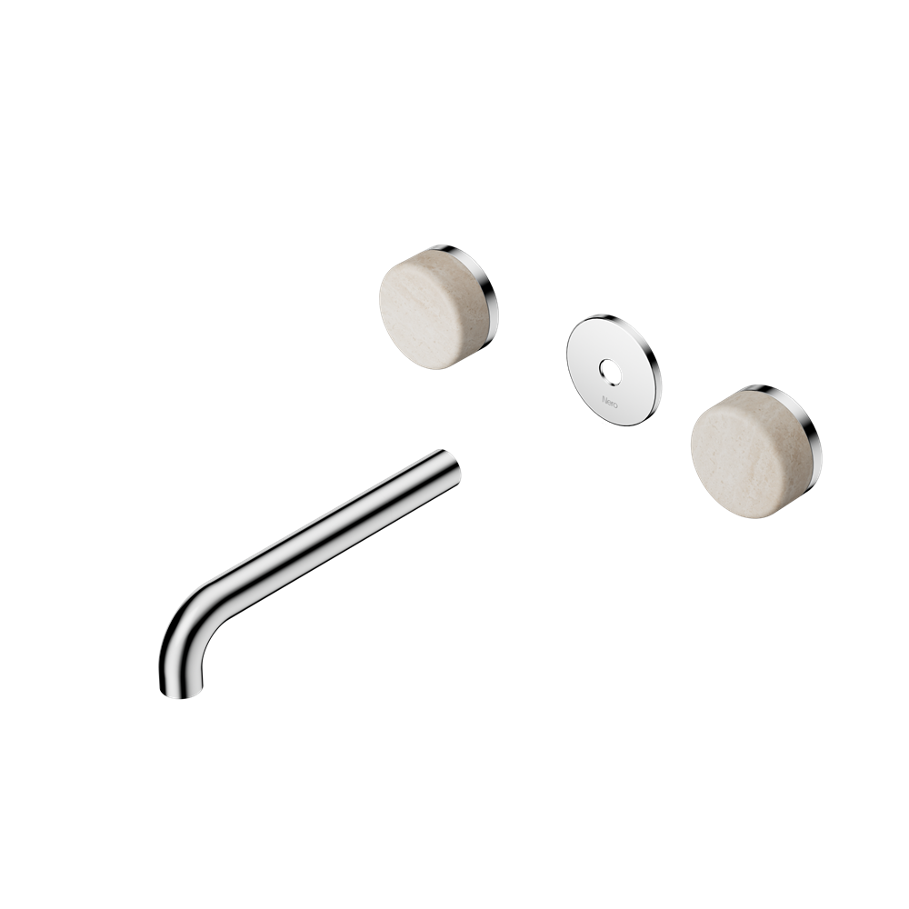 SERENITY WALL BASIN SET 160/185/220MM SPOUT WITH ROME TRAVERTINE HANDLE TRIM KIT ONLY CHROME