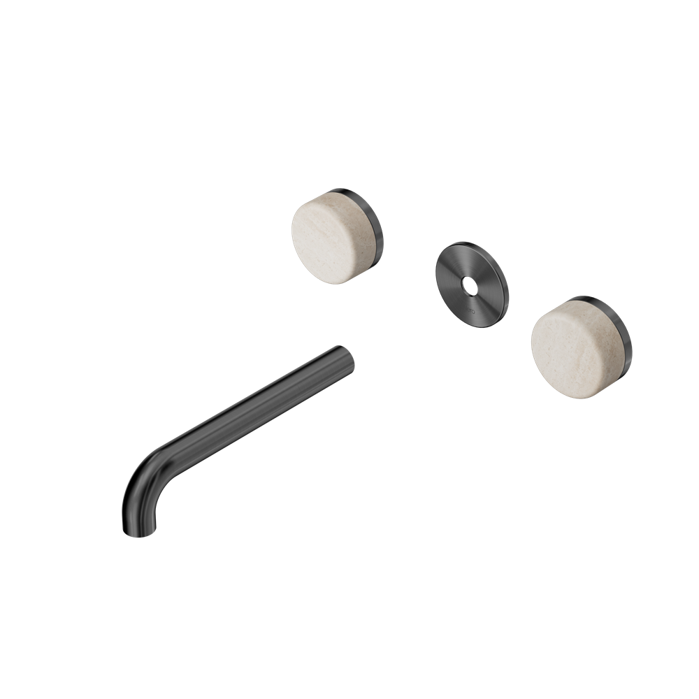 SERENITY WALL BASIN SET 160/185/220MM SPOUT WITH ROME TRAVERTINE HANDLE TRIM KIT ONLY GUN METAL