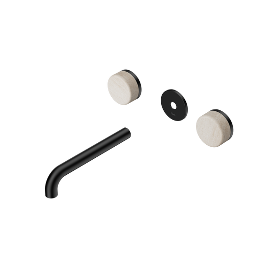 SERENITY WALL BASIN SET 160/185/220MM SPOUT WITH ROME TRAVERTINE HANDLE TRIM KIT ONLY MATTE BLACK