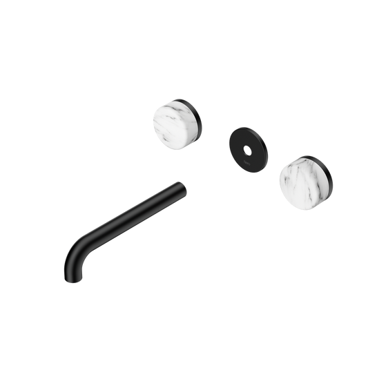 SERENITY WALL BASIN SET 160/185/220MM SPOUT WITH ARABESCATO CORCHIA HANDLE TRIM KIT ONLY MATTE BLACK