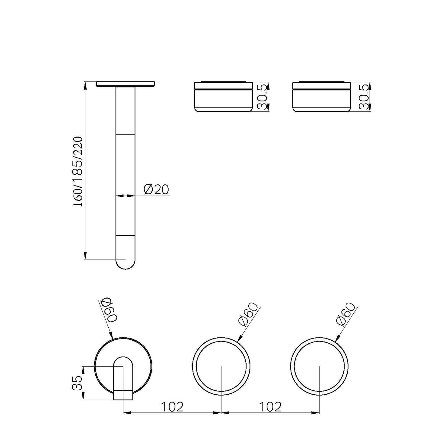 SERENITY WALL BASIN SET 160/185/220MM OFFSET SPOUT WITH ROME TRAVERTINE HANDLE TRIM KIT ONLY CHROME
