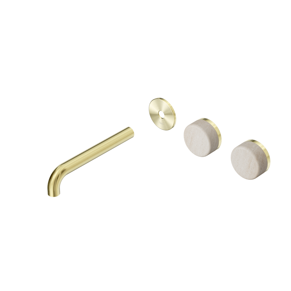 SERENITY WALL BASIN SET 160/185/220MM OFFSET SPOUT WITH ROME TRAVERTINE HANDLE TRIM KIT ONLY BRUSHED GOLD