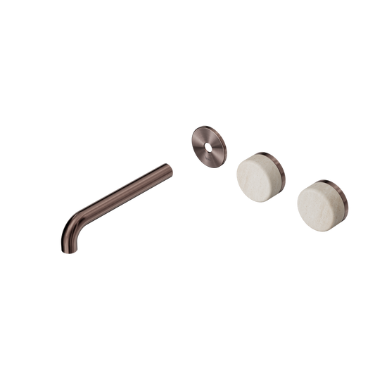 SERENITY WALL BASIN SET 160/185/220MM OFFSET SPOUT WITH ROME TRAVERTINE HANDLE TRIM KIT ONLY BRUSHED BRONZE